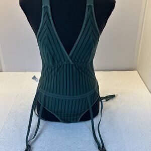 Kaei & Shi Garter Women's 4 Piece Lingerie Deep Green Semi Transparent SZ M NEW